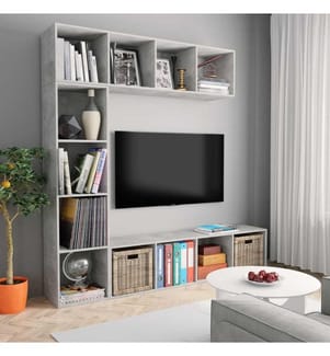 3-tlg. Bücher-/TV-Schrank Set Betongrau 180x30x180 cm