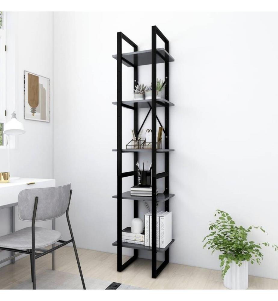 Bibliothèque à 5 niveaux Gris 40x30x175 cm Aggloméré