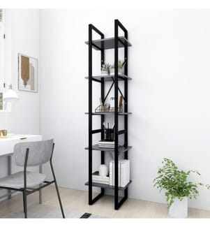 Bücherregal 5 Fächer Grau 40x30x175 cm Holzwerkstoff