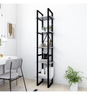 Bücherregal 5 Fächer Betongrau 40x30x175 cm Holzwerkstoff