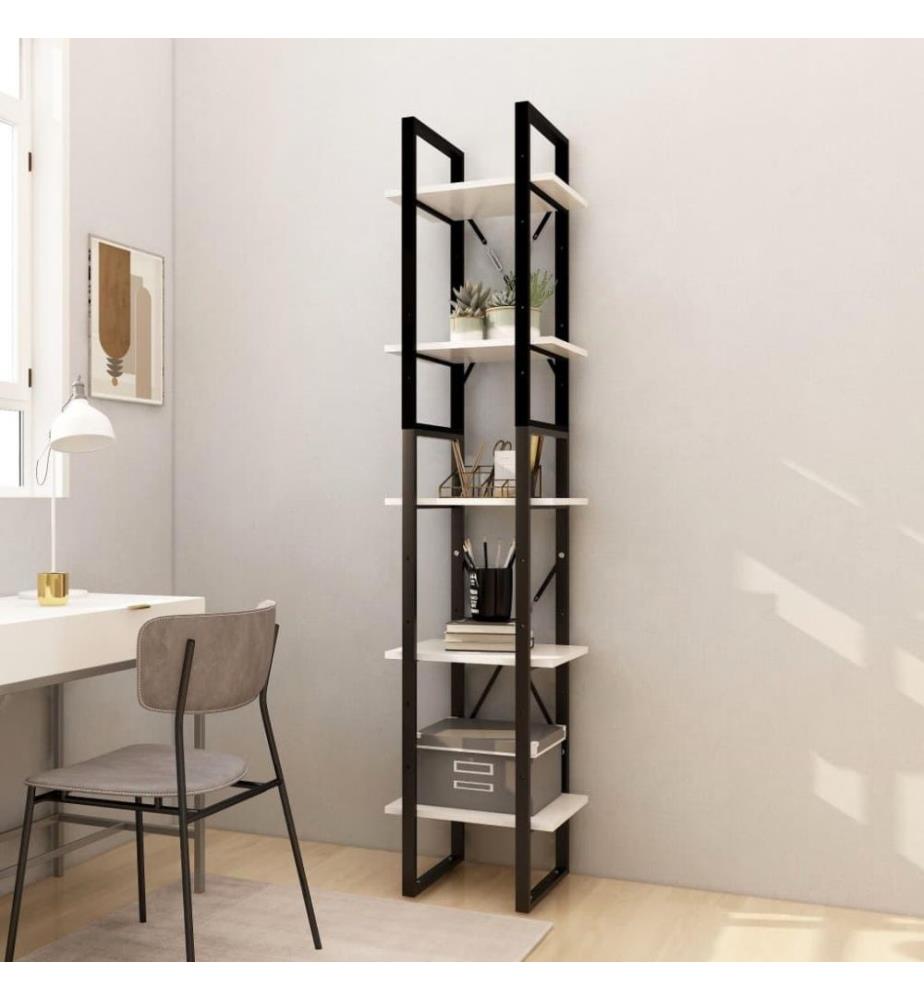 Bibliothèque à 5 niveaux Blanc 40x30x175 cm Bois de pin