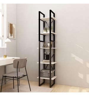 Bücherregal 5 Fächer Weiss 40x30x175 cm Massivholz Kiefer