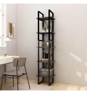 Bücherregal 5 Fächer Grau 40x30x175 cm Massivholz Kiefer