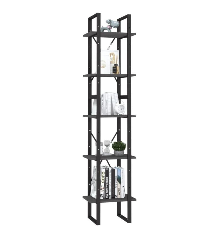 Bibliothèque à 5 niveaux Gris 40x30x175 cm Bois de pin
