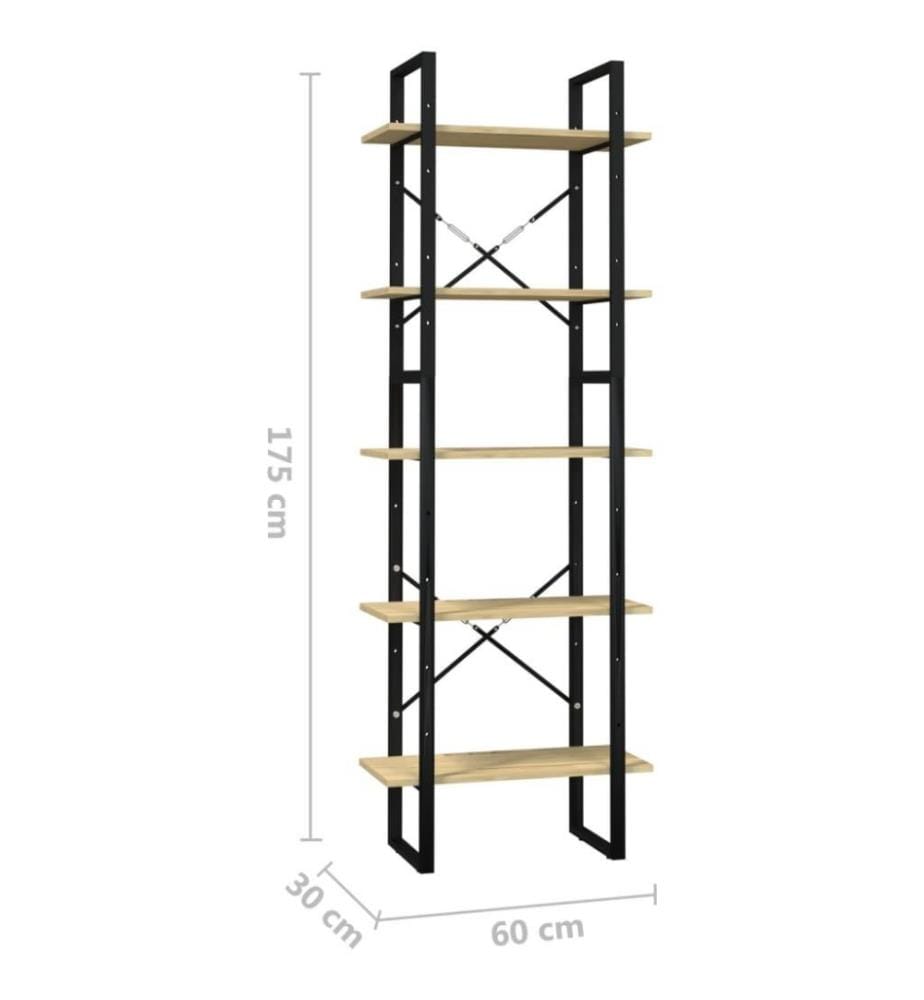 Bibliothèque à 5 niveaux 60x30x175 cm Bois de pin