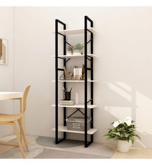 Bücherregal 5 Fächer Weiss 60x30x175 cm Massivholz Kiefer
