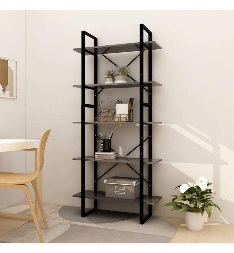 Bibliothèque à 5 niveaux Gris 80x30x175 cm Aggloméré