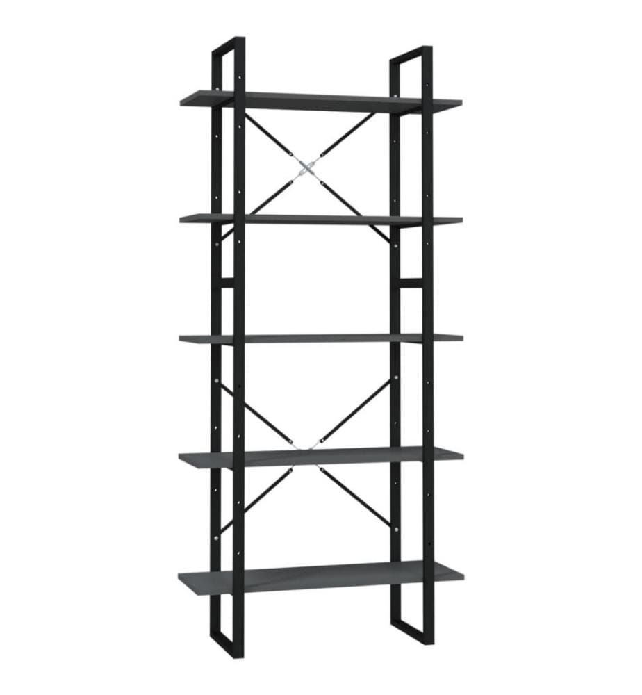 Bibliothèque à 5 niveaux Gris 80x30x175 cm Aggloméré