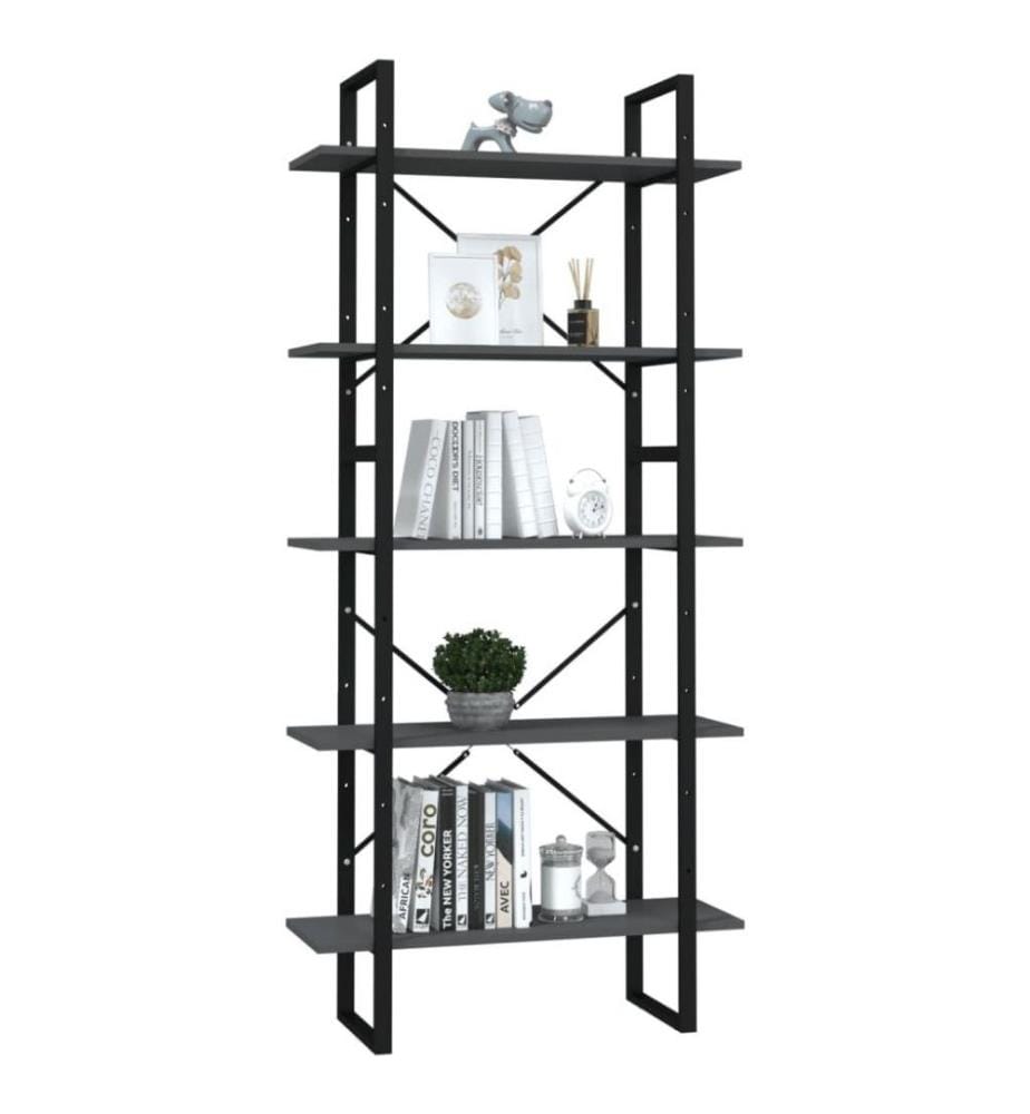 Bibliothèque à 5 niveaux Gris 80x30x175 cm Aggloméré
