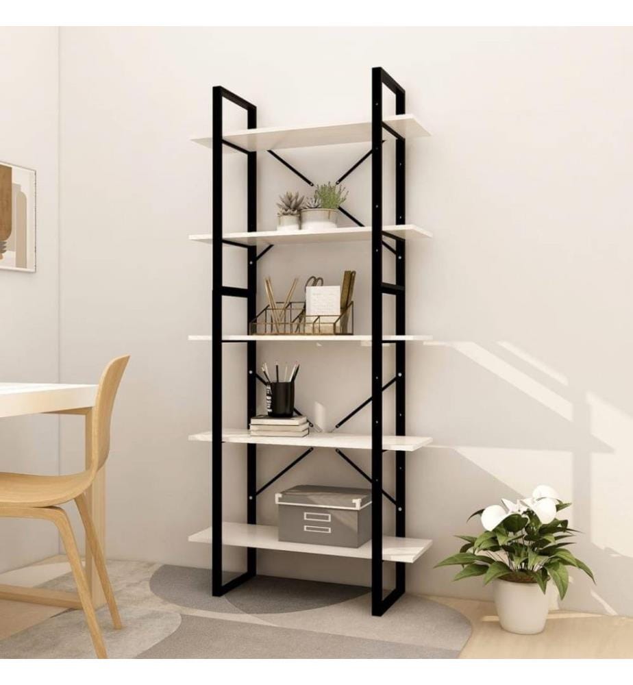 Bücherregal 5 Fächer Weiss 80x30x175 cm Massivholz Kiefer