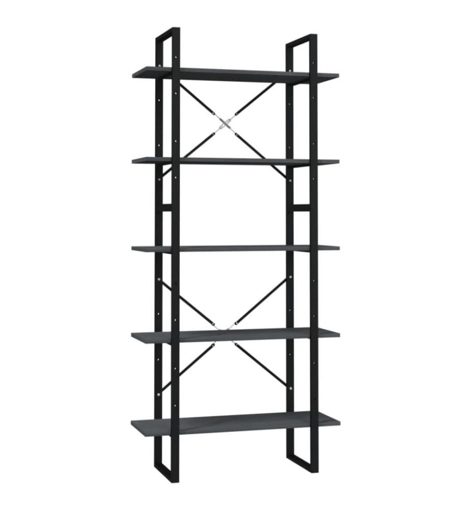 Bibliothèque à 5 niveaux Gris 80x30x175 cm Bois de pin