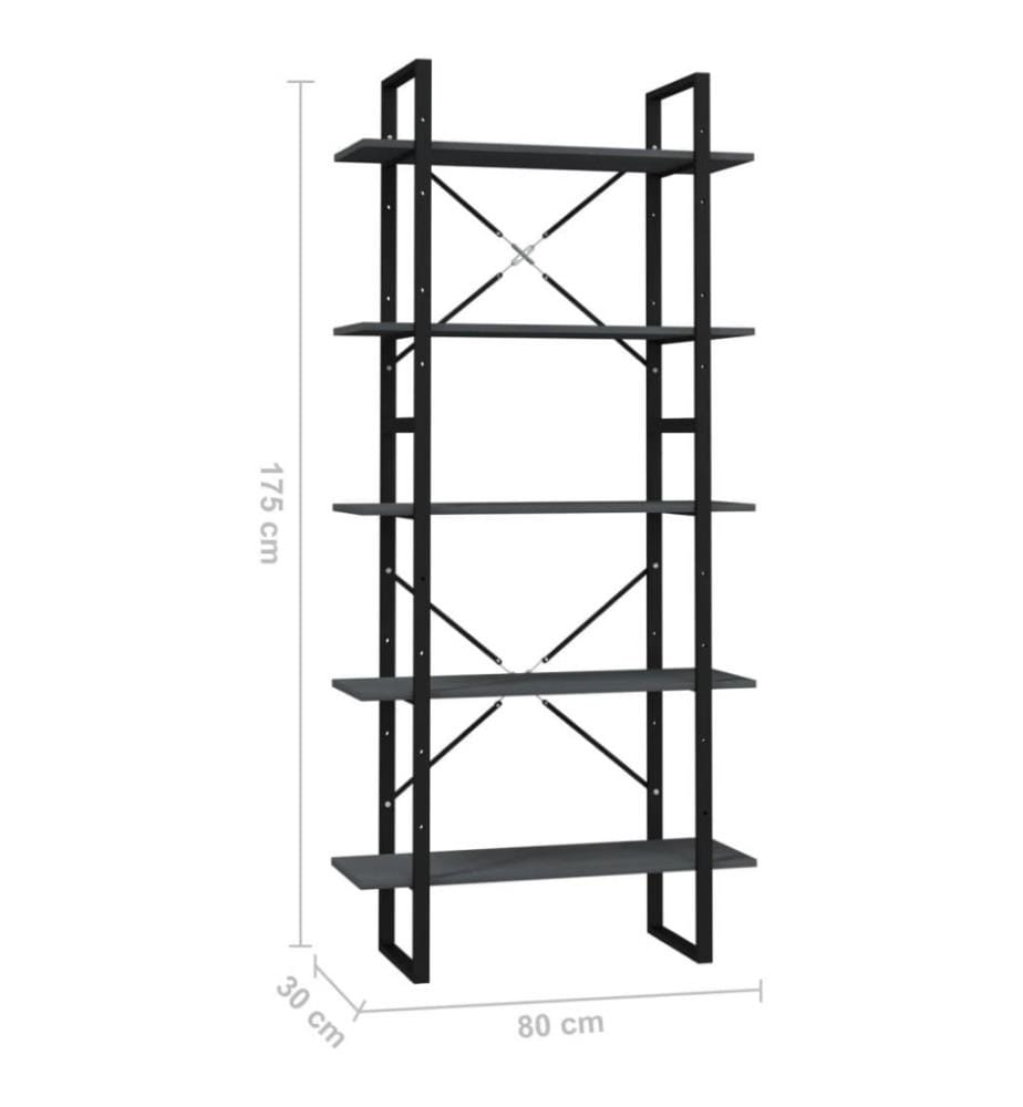 Bibliothèque à 5 niveaux Gris 80x30x175 cm Bois de pin