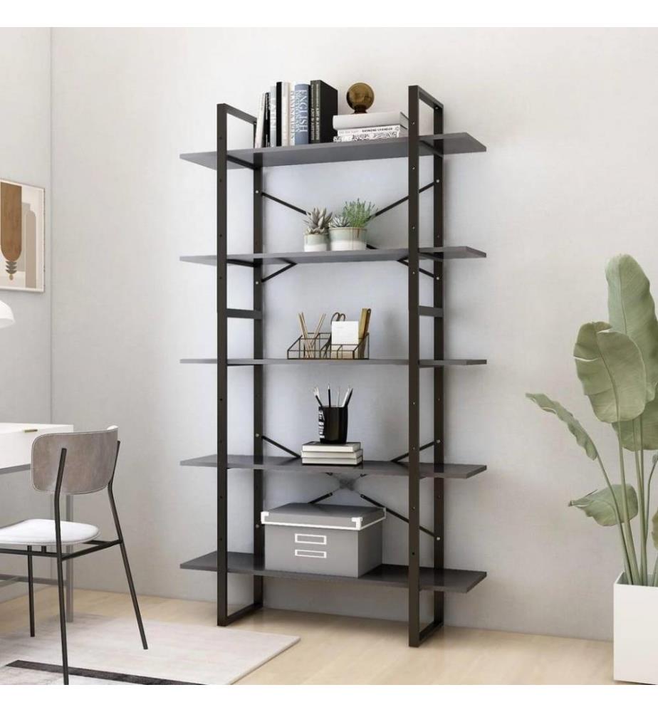 Bibliothèque à 5 niveaux Gris 100x30x175 cm Aggloméré