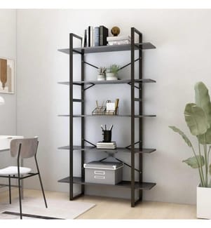 Bücherregal 5 Fächer Grau 100x30x175 cm Holzwerkstoff