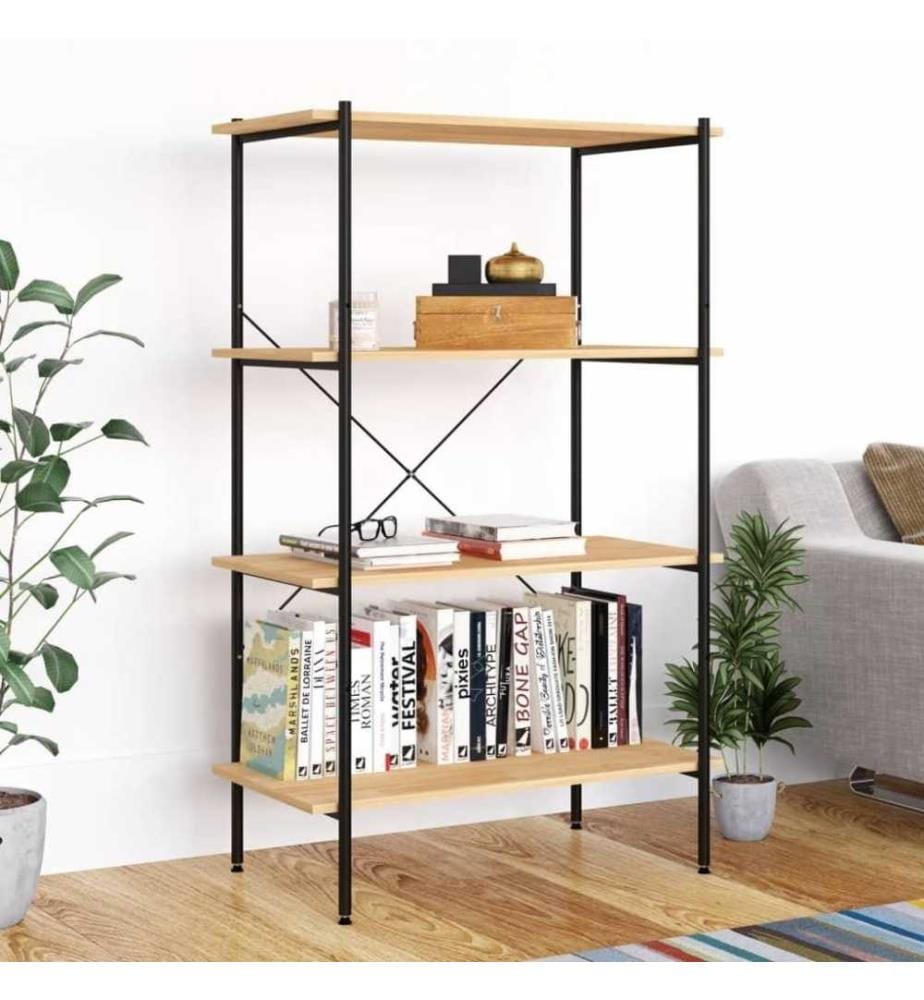 Regal mit 4 Böden Schwarz und Eiche-Optik 80x40x130 cm
