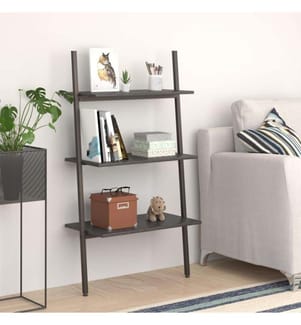 Anlehnregal mit 3 Ablagen Schwarz 64x34x116 cm