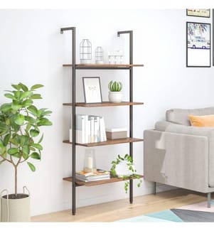 Anlehnregal mit 4 Ablagen Dunkelbraun und Schwarz 64x35x152,5cm