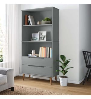 Bibliothèque MOLDE Gris 85x35x170,5 cm Bois massif de pin