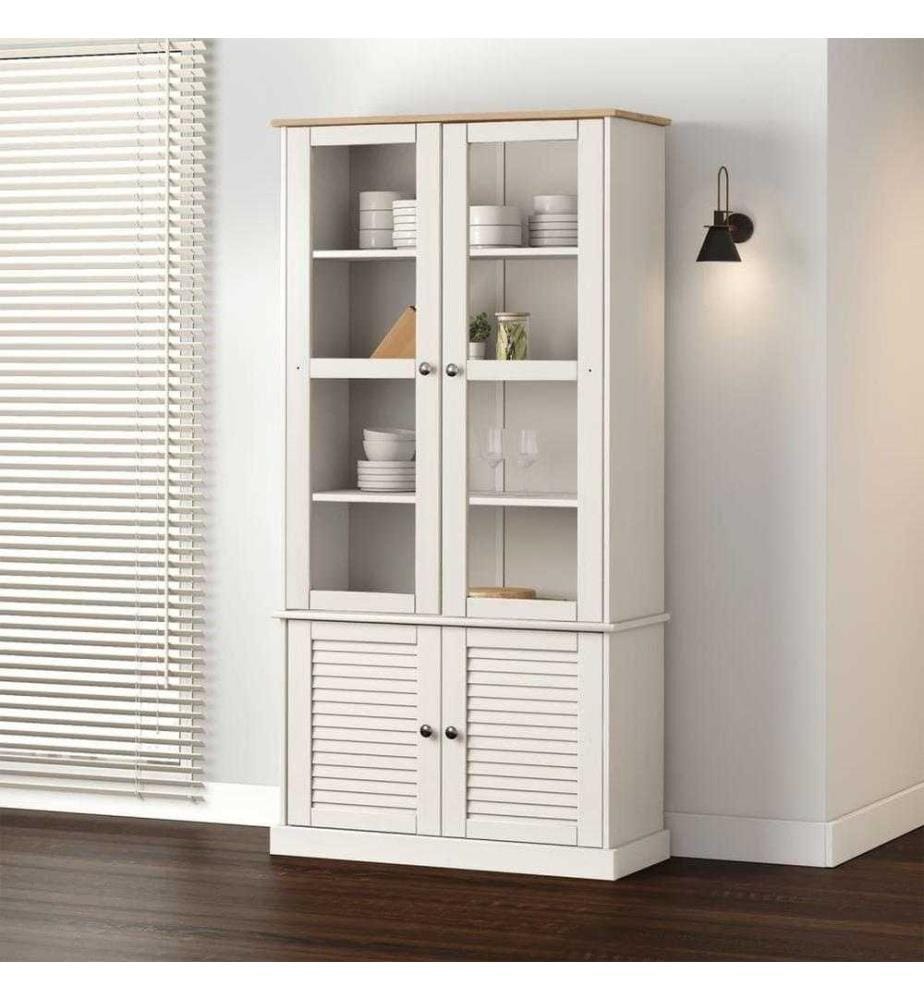 Vitrine VIGO Weiss 85x35x170 cm Massivholz Kiefer