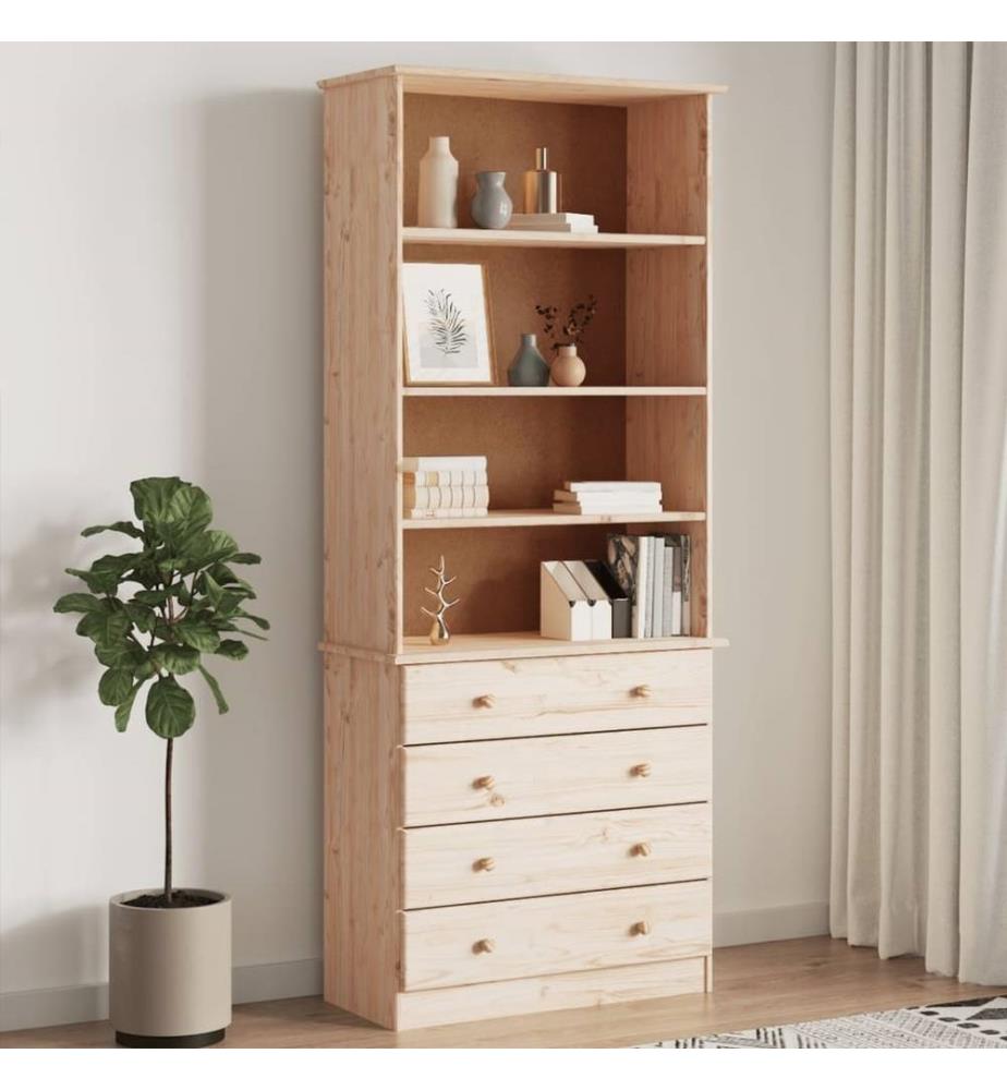Bibliothèque avec tiroirs ALTA 77x35x186,5cm bois massif de pin