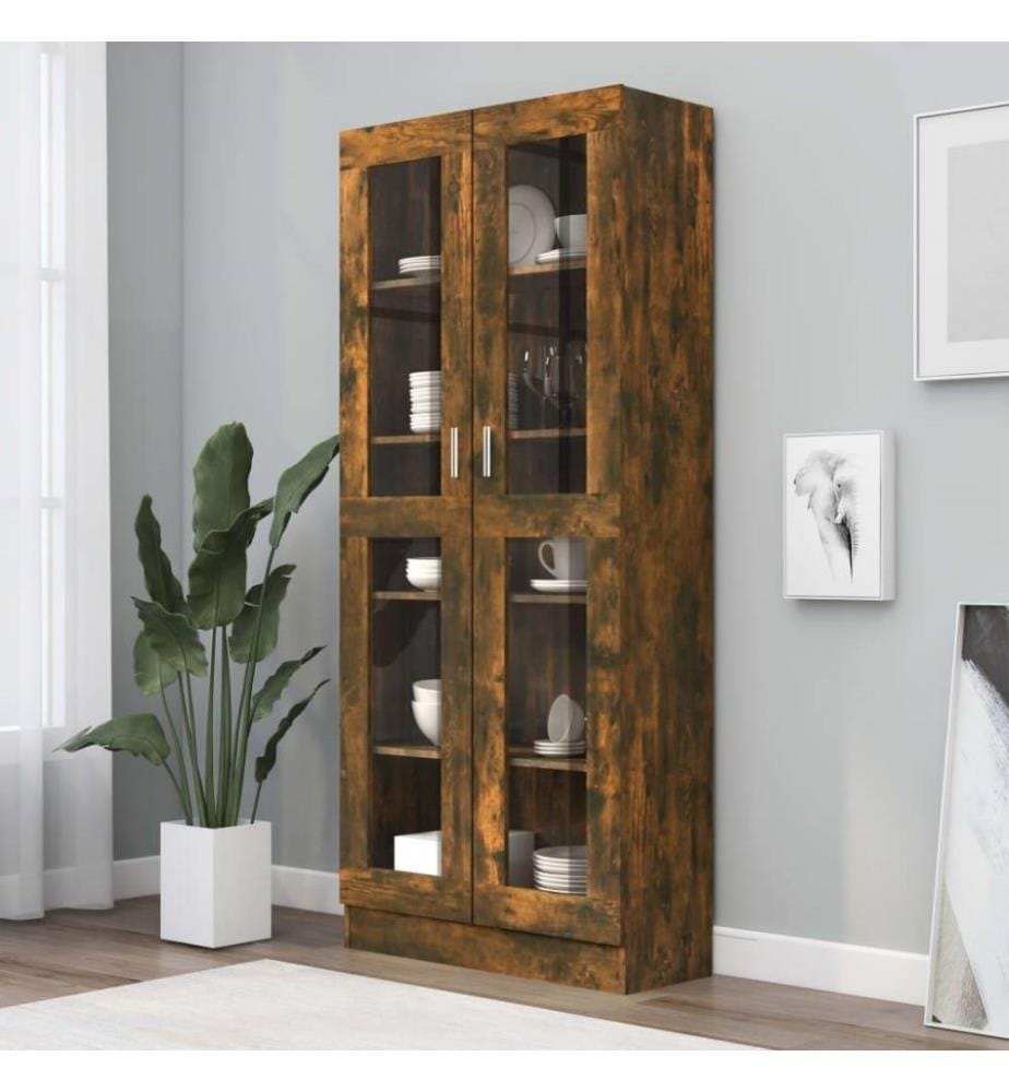 Armoire à vitrine Chêne fumé 82,5x30,5x185,5 cm Bois ingénierie