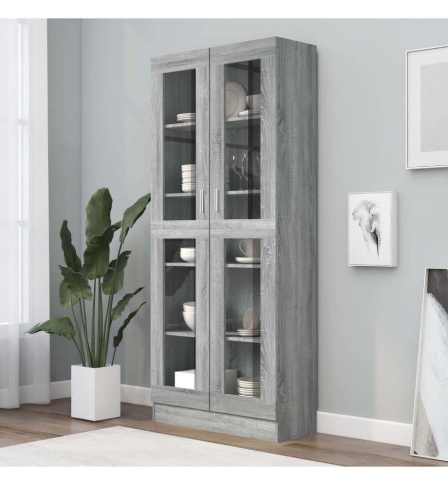 Vitrinenschrank Grau Sonoma 82,5x30,5x185,5 cm Holzwerkstoff