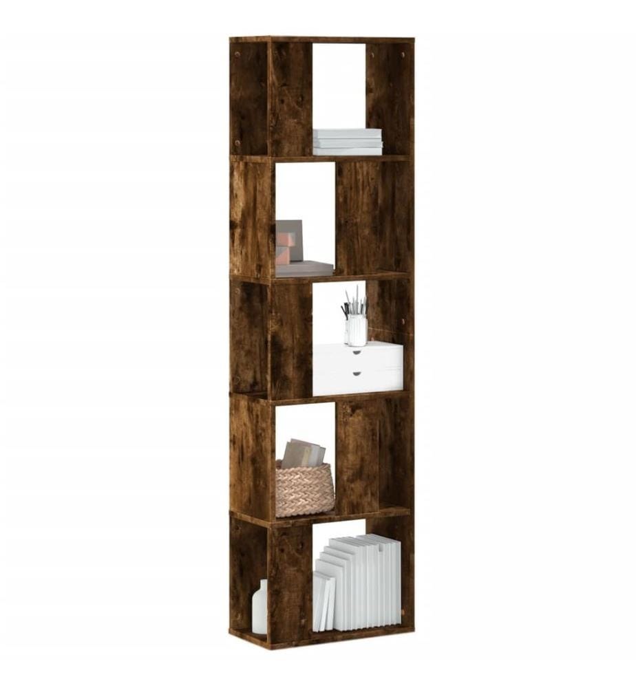 Bibliothèque 5 niveaux chêne fumé bois d'ingénierie