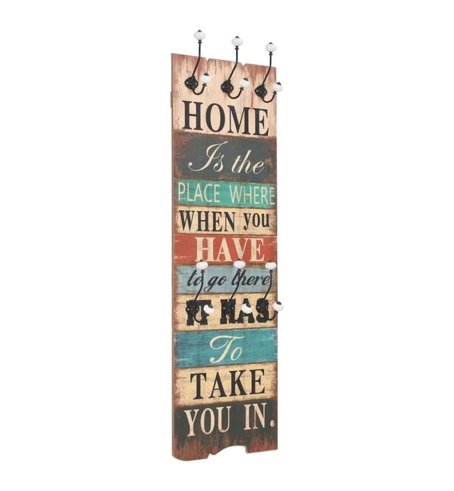 Porte-manteau mural avec 6 crochets 120 x 40 cm HOME IS