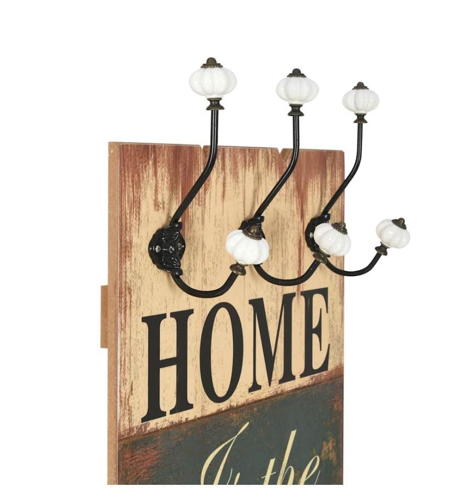 Porte-manteau mural avec 6 crochets 120 x 40 cm HOME IS
