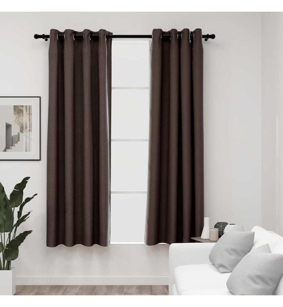 Rideaux occultants Aspect lin avec oeillets 2pcs Taupe 140x175cm