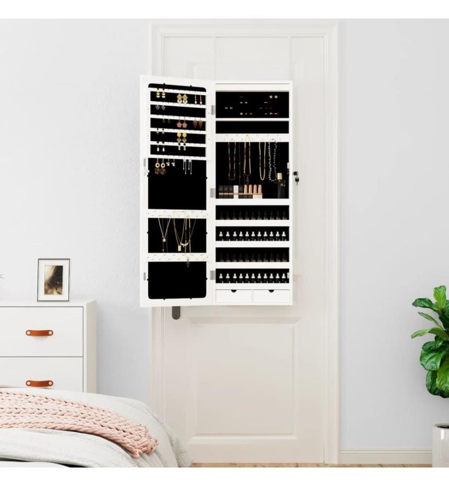 Armoire à bijoux avec miroir et éclairage LED mural blanc