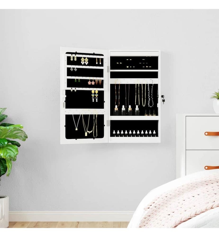 Armoire à bijoux avec miroir et éclairage LED mural blanc