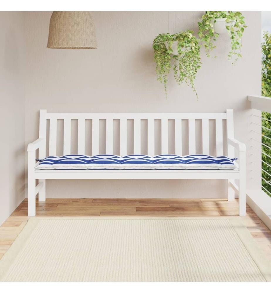 Coussin de banc de jardin rayures bleues et blanches 180x50x7cm