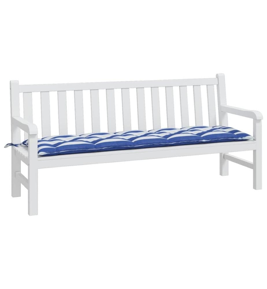 Coussin de banc de jardin rayures bleues et blanches 180x50x7cm