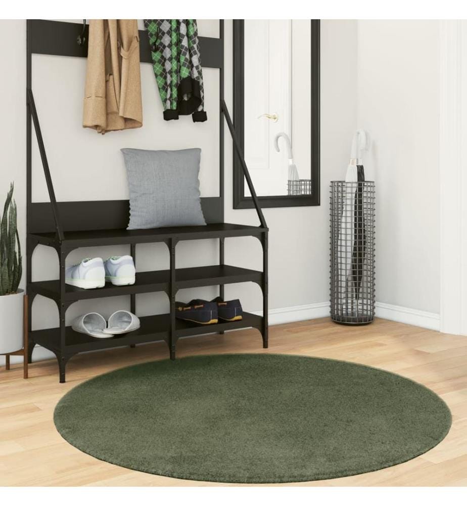 Tapis à poils courts doux et lavable vert forêt Ø 120 cm