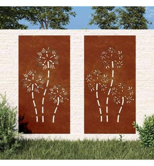 2-tlg. Garten-Wanddeko 105x55 cm Cortenstahl Blumen-Design