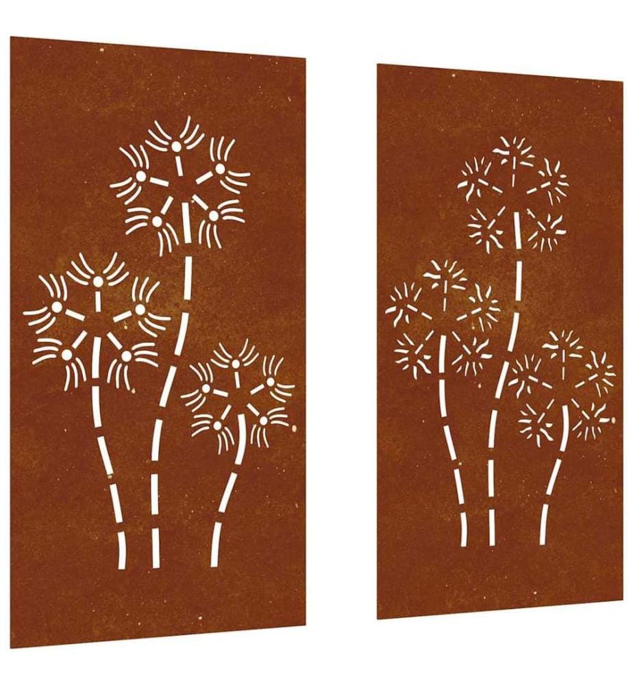 2-tlg. Garten-Wanddeko 105x55 cm Cortenstahl Blumen-Design