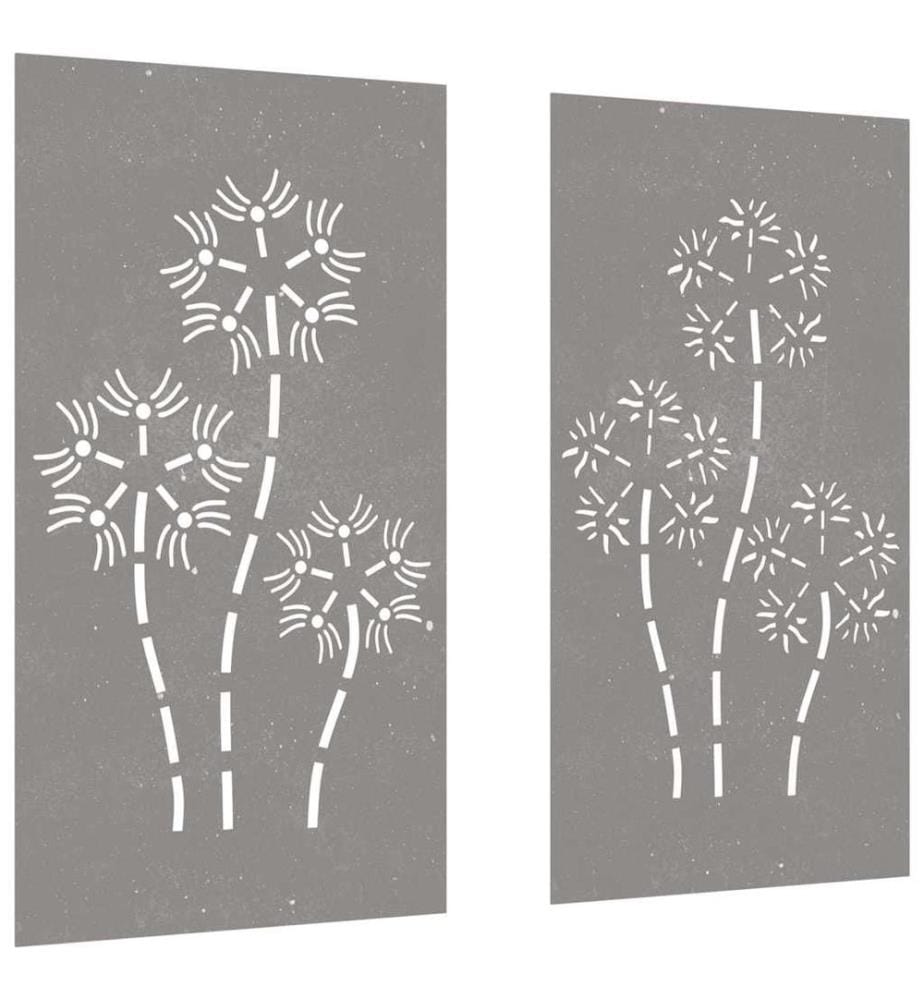 2-tlg. Garten-Wanddeko 105x55 cm Cortenstahl Blumen-Design