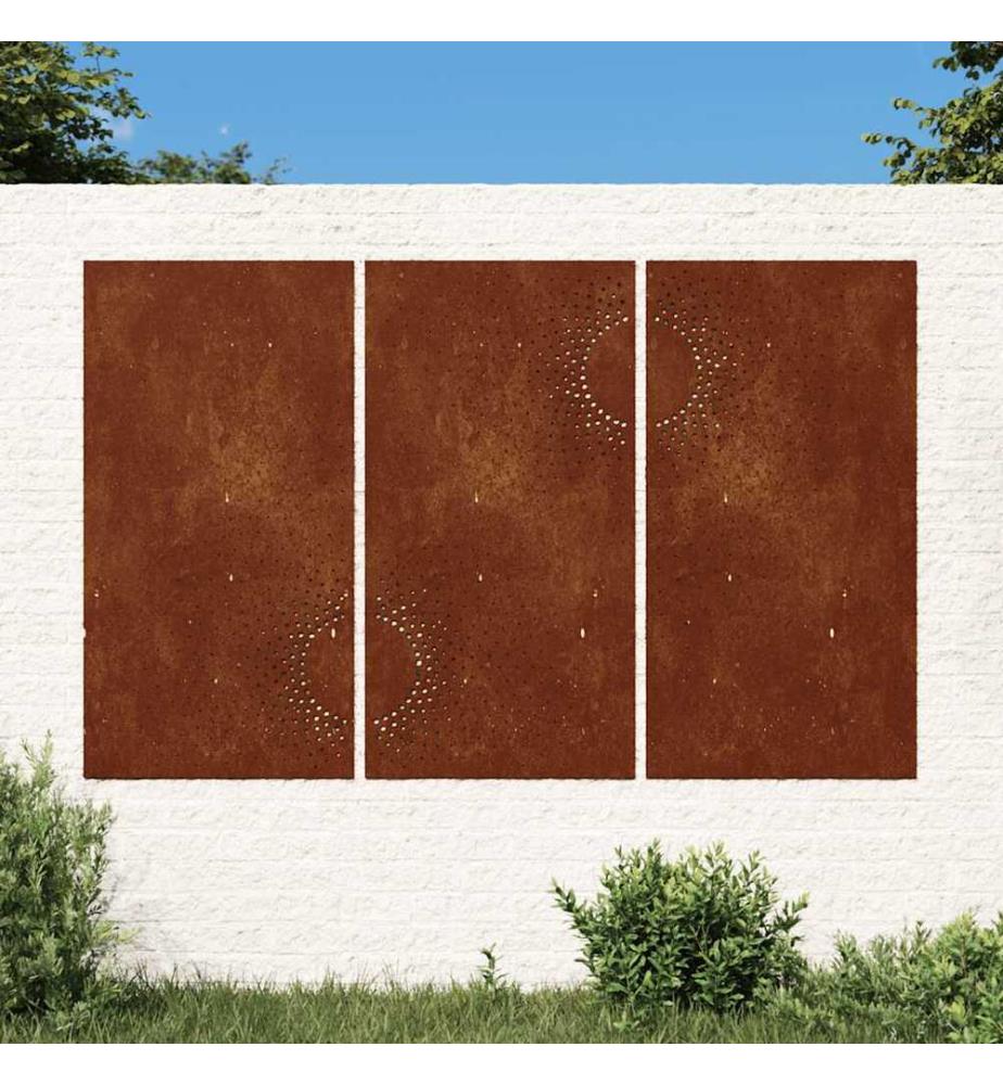 3-tlg. Garten-Wanddeko 105x55 cm Cortenstahl Sonnen-Design