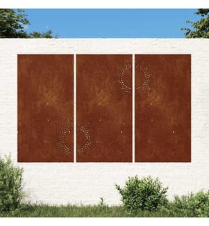 3-tlg. Garten-Wanddeko 105x55 cm Cortenstahl Sonnen-Design