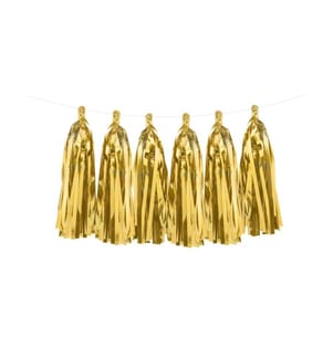 PARTYDECO - Girlande Quasten 1.5 m, Gold, 12 Pompons
