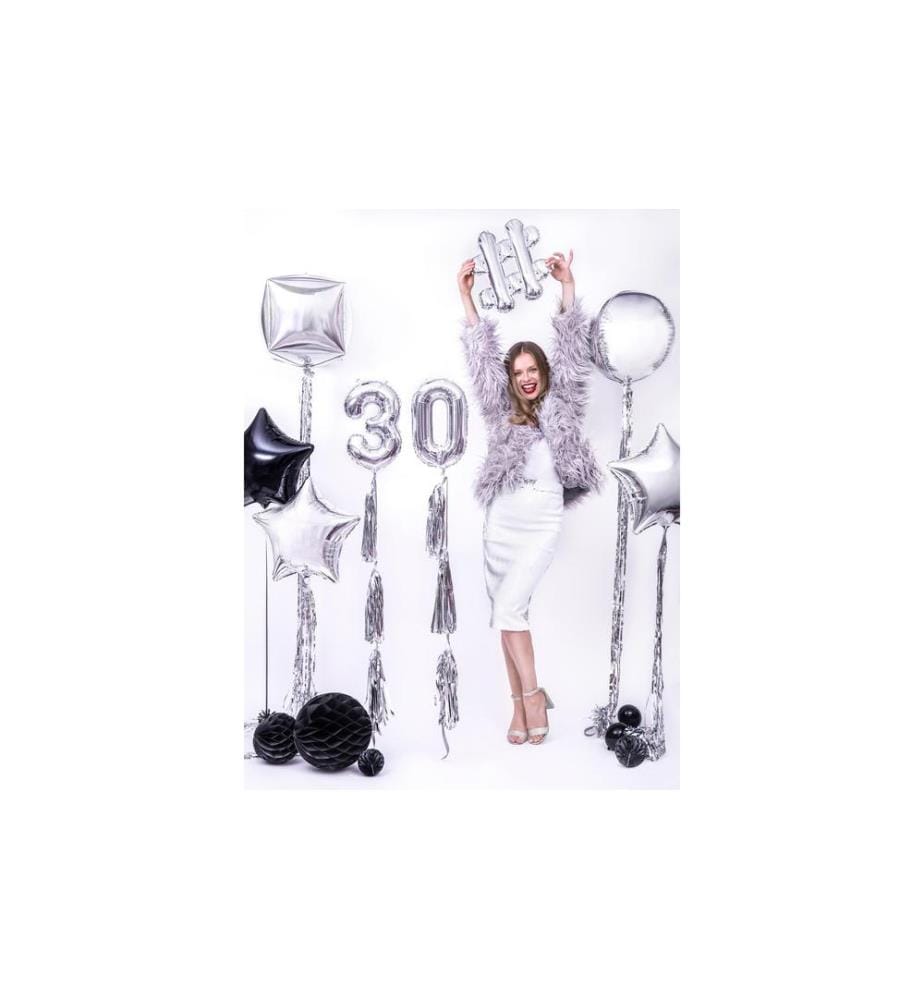 PARTYDECO - Girlande Quasten 1.5 m, Silber, 12 Pompons