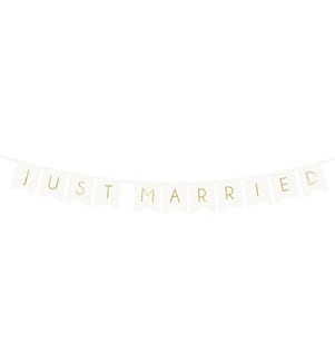 PARTYDECO - Girlande Just Married 15 x 155 cm, Weiss/Gold