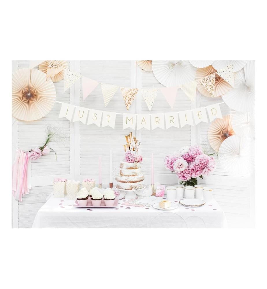 PARTYDECO - Girlande Just Married 15 x 155 cm, Weiss/Gold