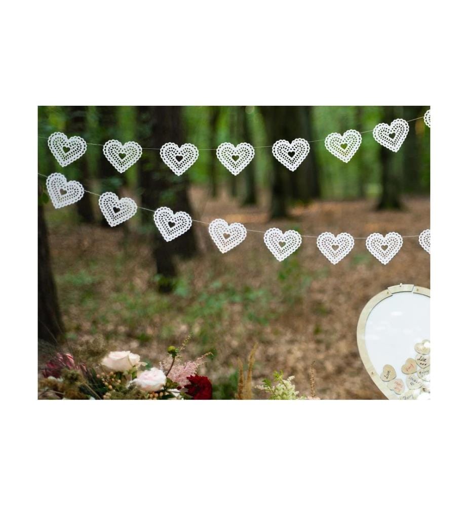 PARTYDECO - Girlande Herzen 1.8 m, Weiss