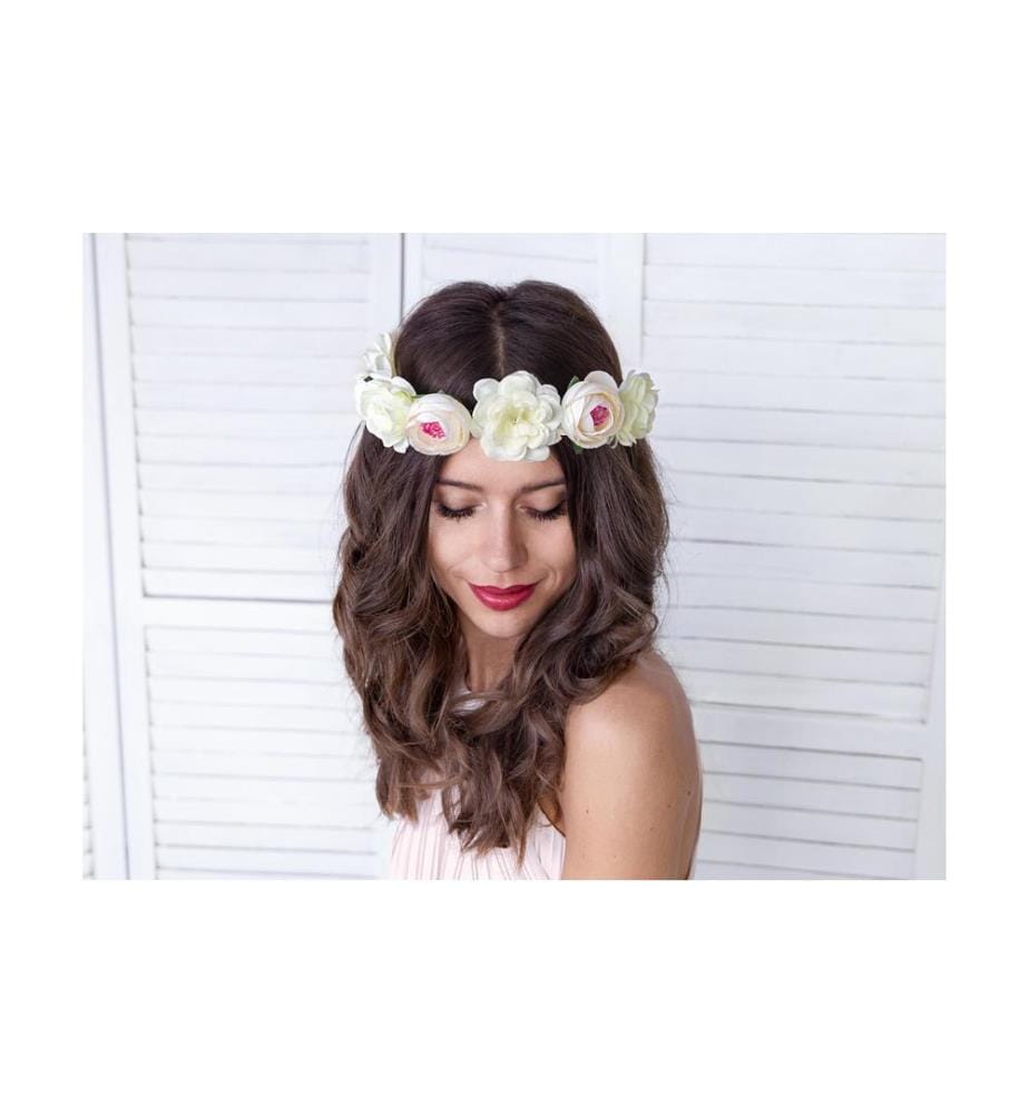 PARTYDECO - Hochzeitsaccessoire Blumenkranz 17 cm, Weiss