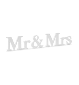 PARTYDECO - Hochzeitsaccessoire Holzschrift Mr & Mrs 50 x 9.5 cm, Weiss