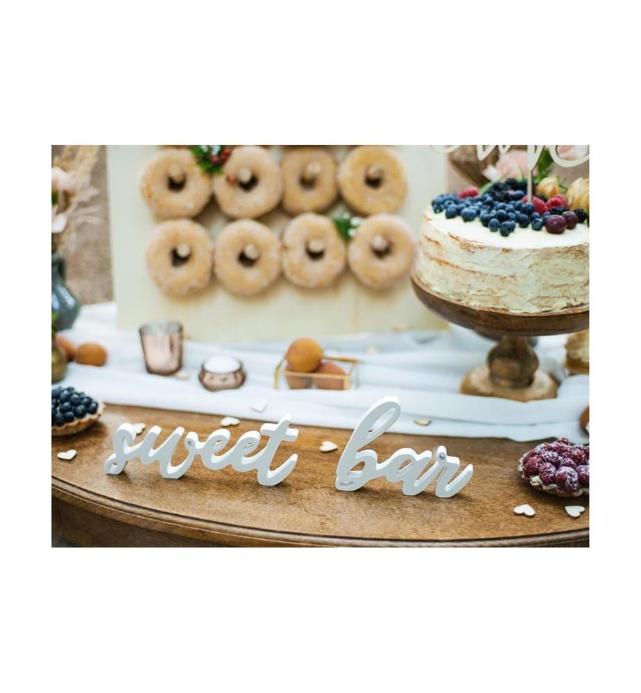 PARTYDECO - Hochzeitsaccessoire Holzschrift Sweet Bar 37 x 10 cm, Weiss