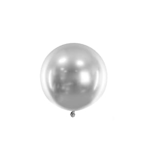PARTYDECO - Luftballon Rund Glossy 60 cm, Silber