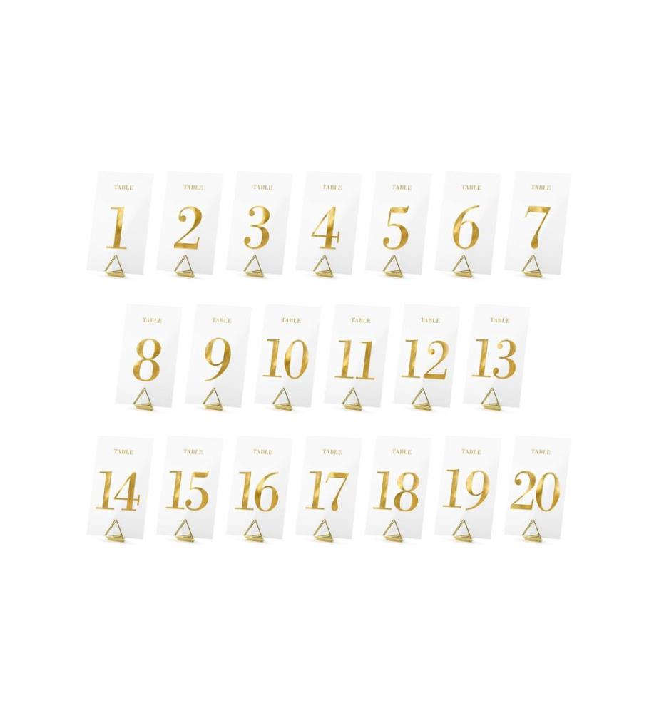 PARTYDECO - Marque-place de table Numéros 7 x 12 cm, 20 pièces, transparent/doré